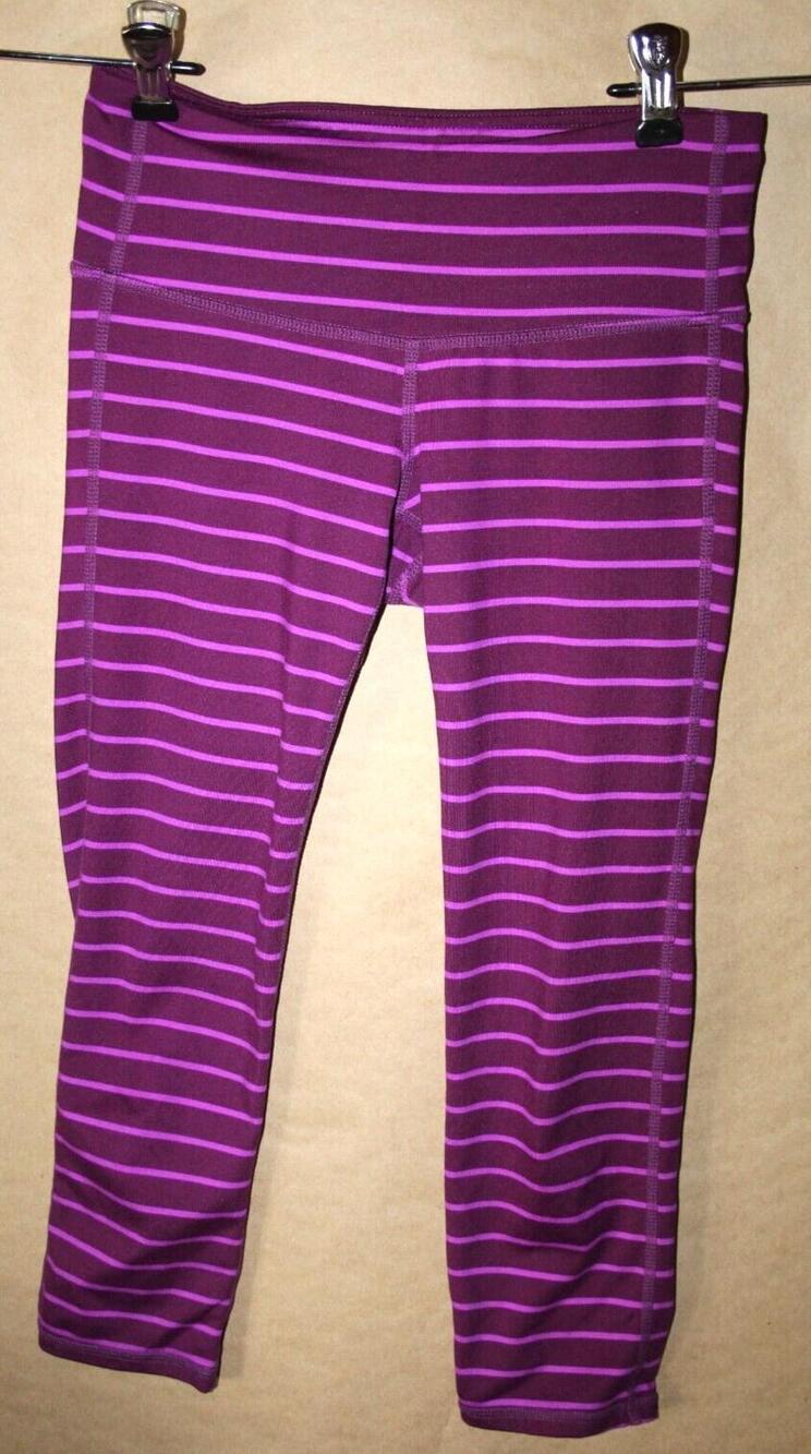 Athleta Leggings Womens 2XS Purple Striped Ankle Yoga Skinny Elastic Waist